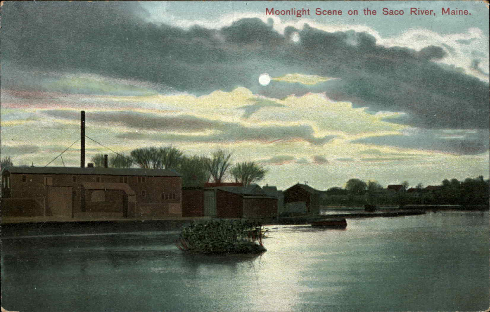 Saco River Maine ME Moon Postcard