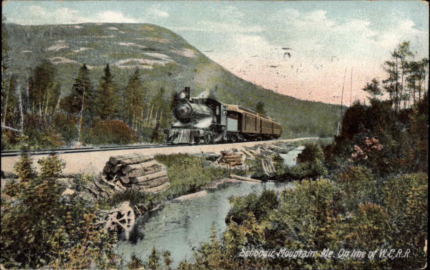 Schoodic Mtn Maine ME Train Postcard