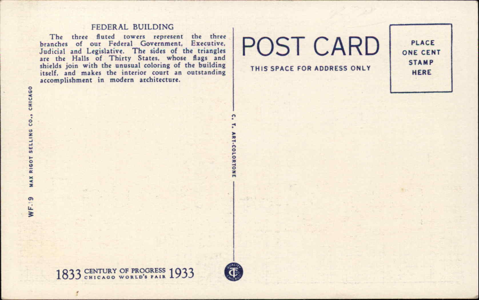 Chicago Illinois IL Chicago World's Fair 1933 - Century of Progress Postcard - Image 2