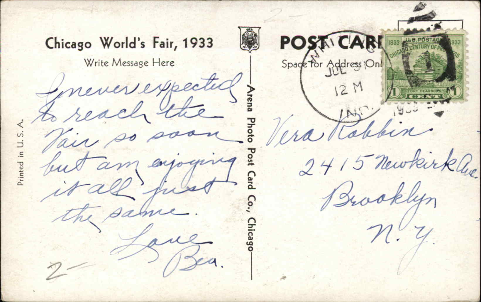 Chicago Illinois IL Chicago World's Fair 1933 - Century of Progress Postcard - Image 2