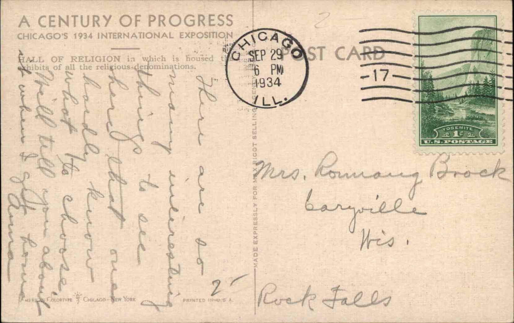 Chicago Illinois IL Chicago World's Fair 1933 - Century of Progress Postcard - Image 2