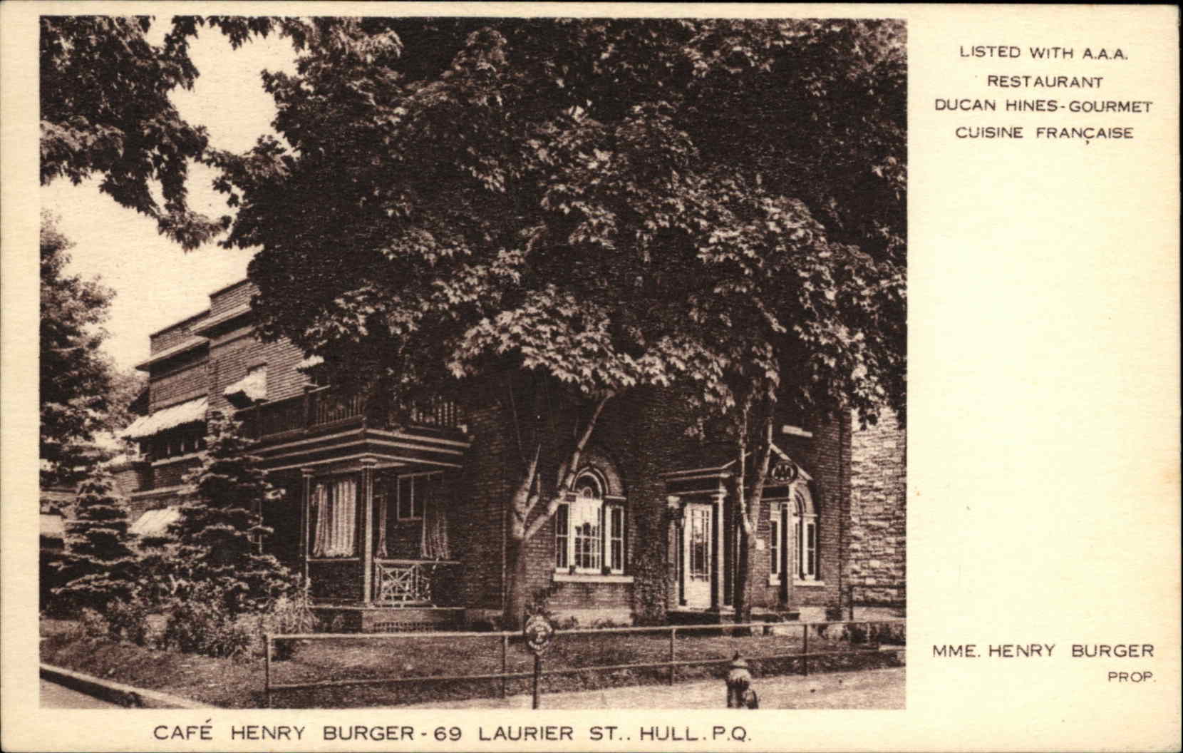 St Hull Quebec Canada Restaurant Postcard