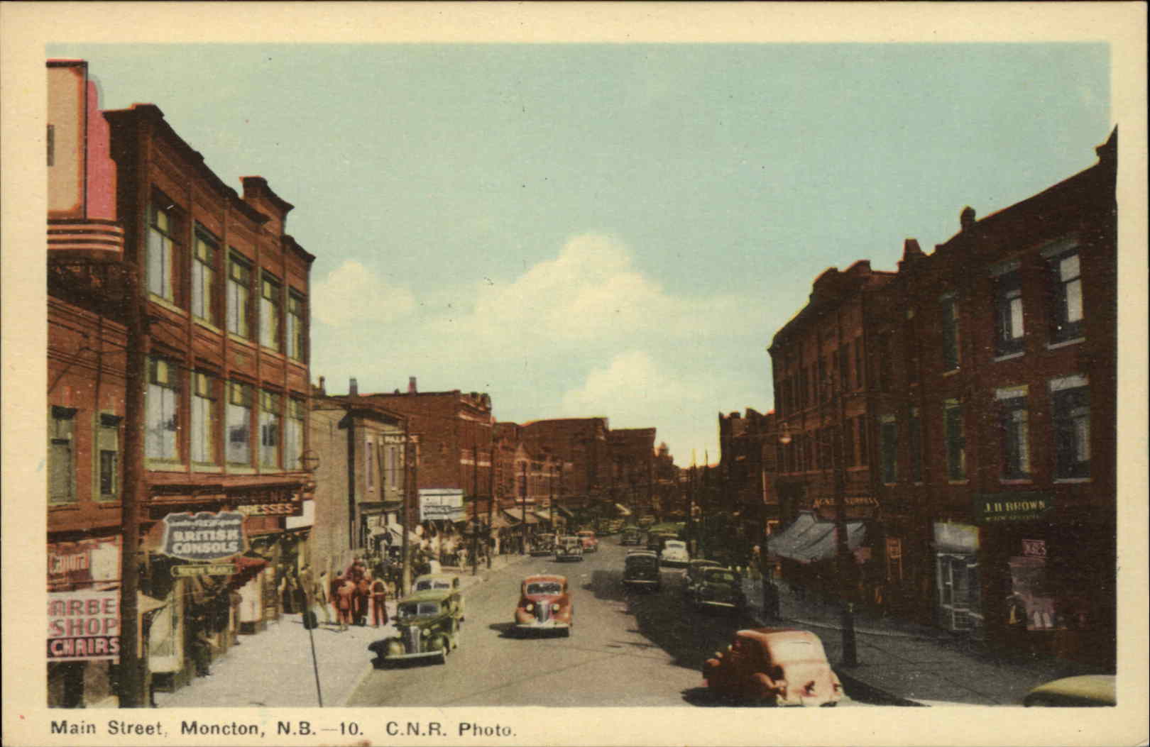 Moncton New Brunswick Canada Main Street Car Barber Shop Storefront Postcard