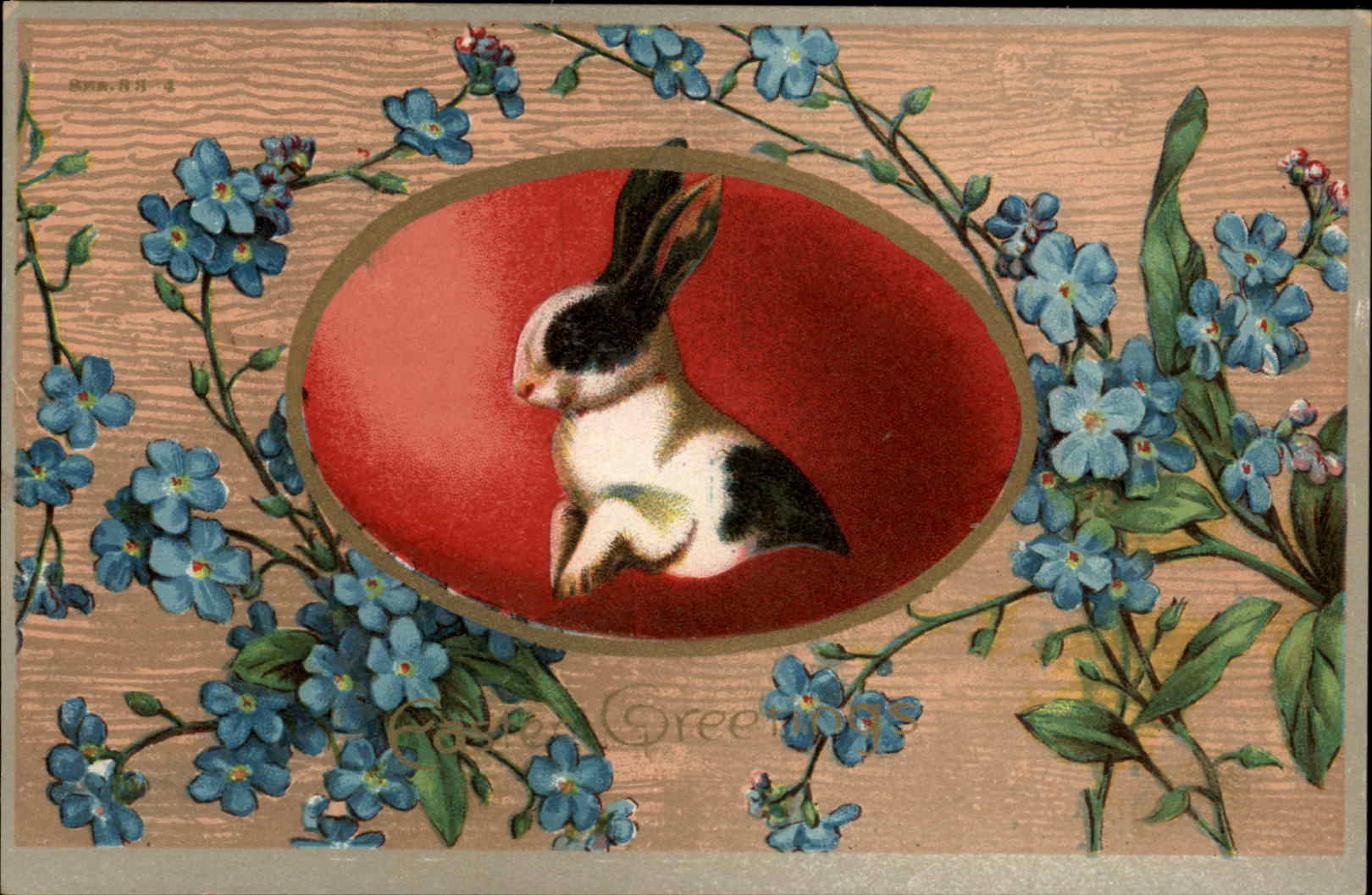 Easter Rabbit Flower Colorful Egg Gilt Embossed Postcard