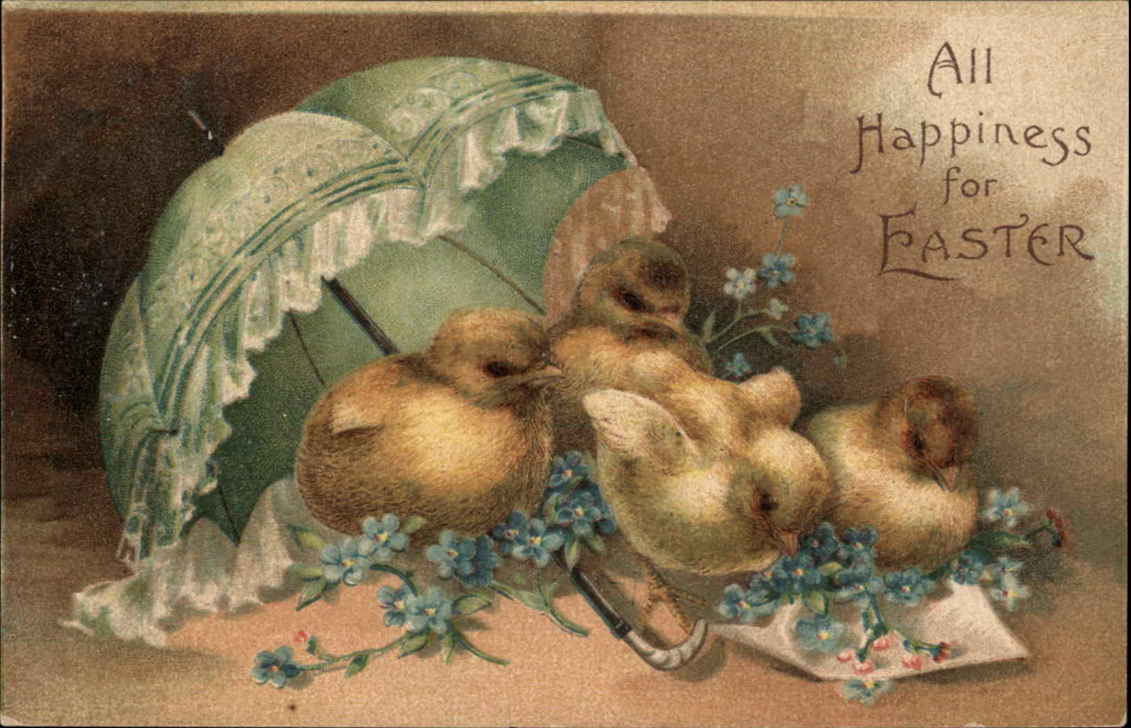 Easter Chick Umbrellas & Parasols Flower Embossed Postcard