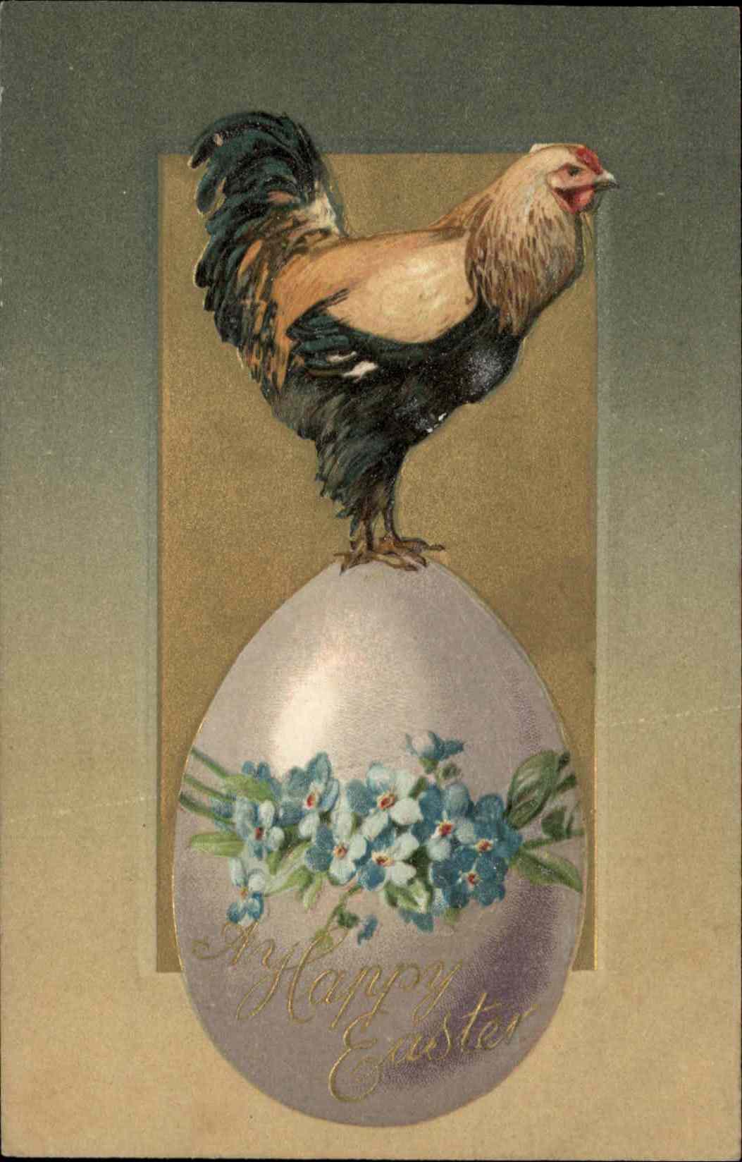 Easter Rooster Egg Flower Gilt Embossed Winsch Postcard