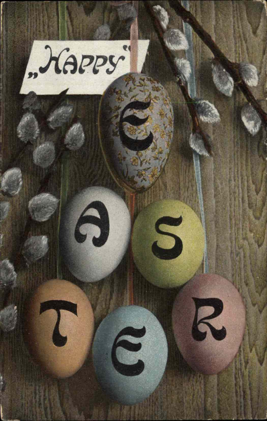 Easter Colorful Egg Pussy Willow Postcard