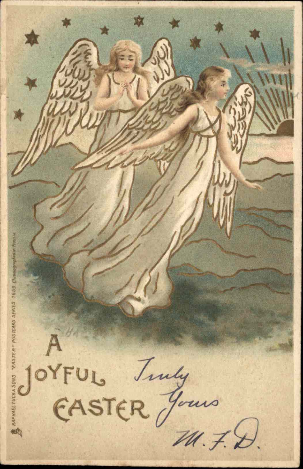Easter Angel Gilt Embossed Tuck Postcard