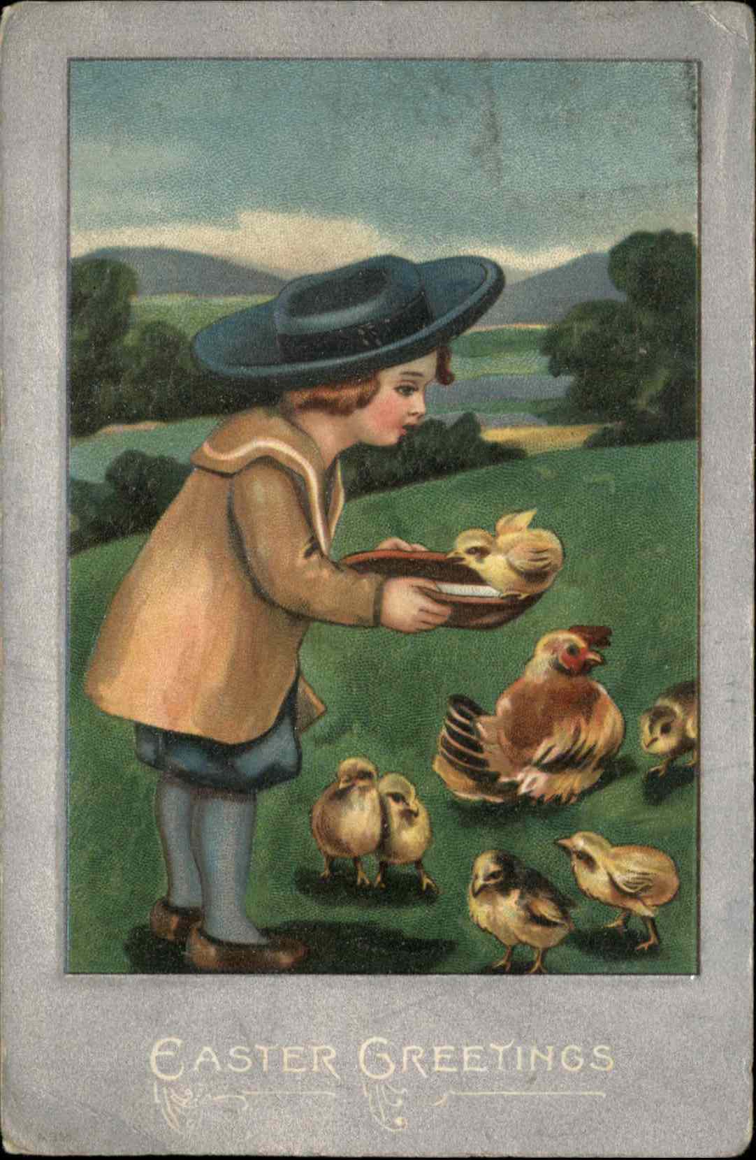 Easter Children Chick Embossed Postcard