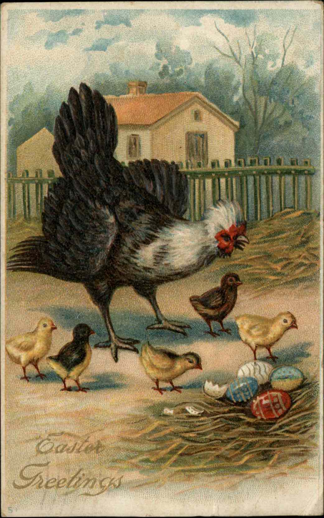 Easter Chick Colorful Egg Gilt Embossed Postcard