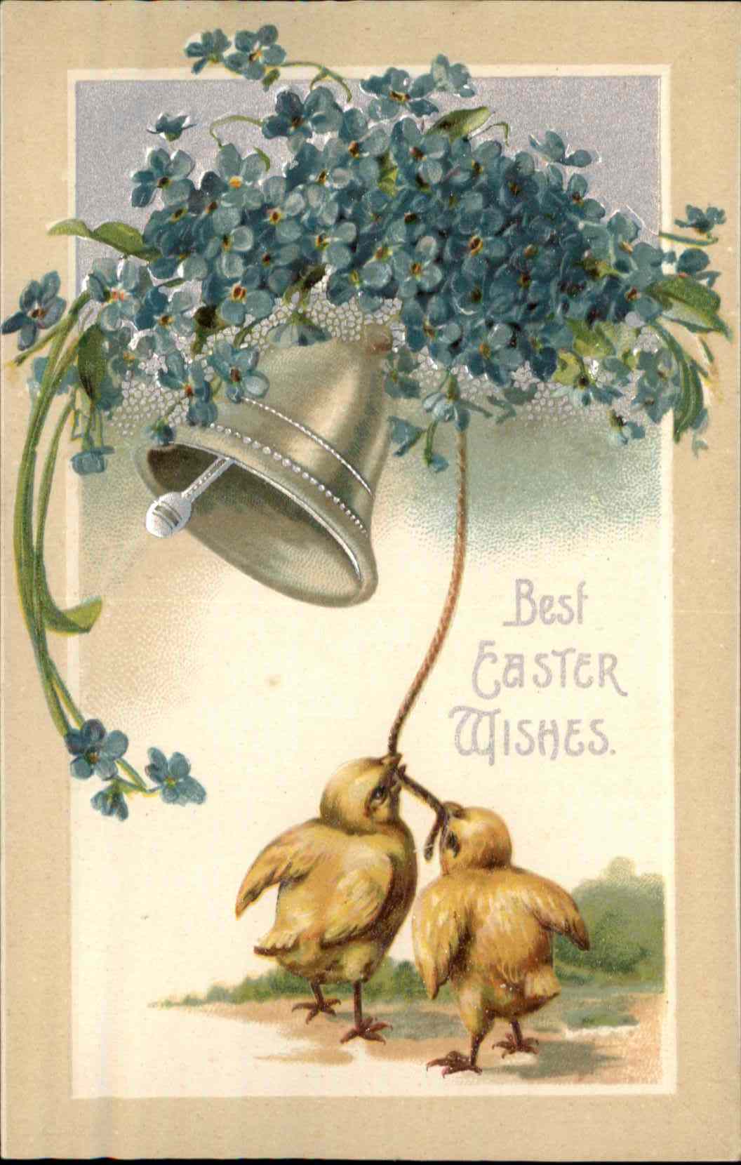 Easter Chick Flower Bell Embossed International Art Publishing Co Postcard