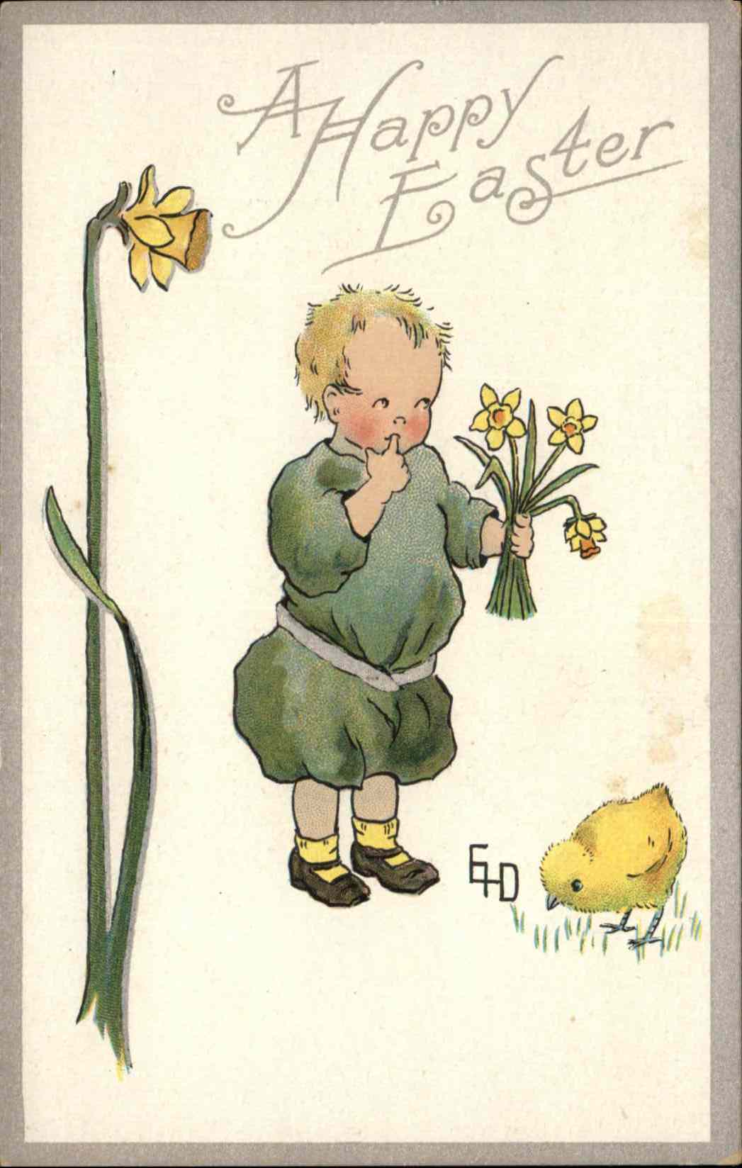 Easter Children Flower Chick Embossed Ethel Dewees Postcard