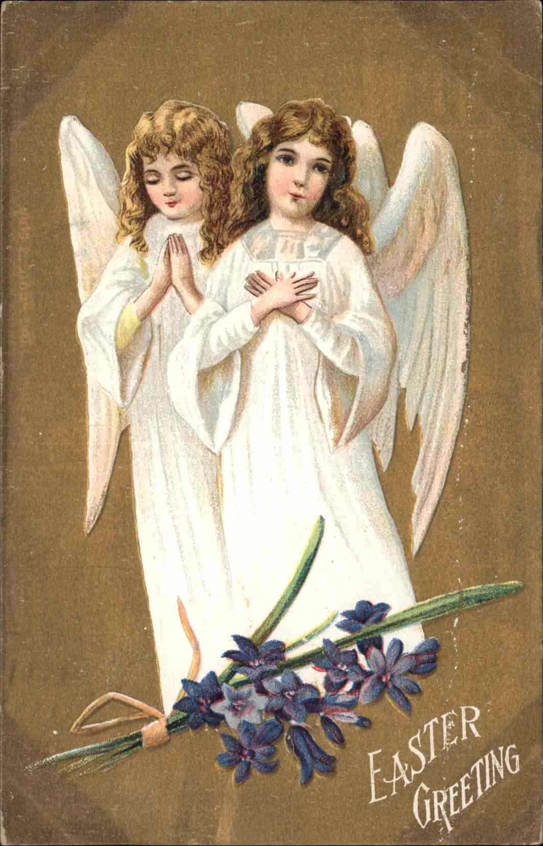 Easter Angel Flower Gilt Embossed Postcard