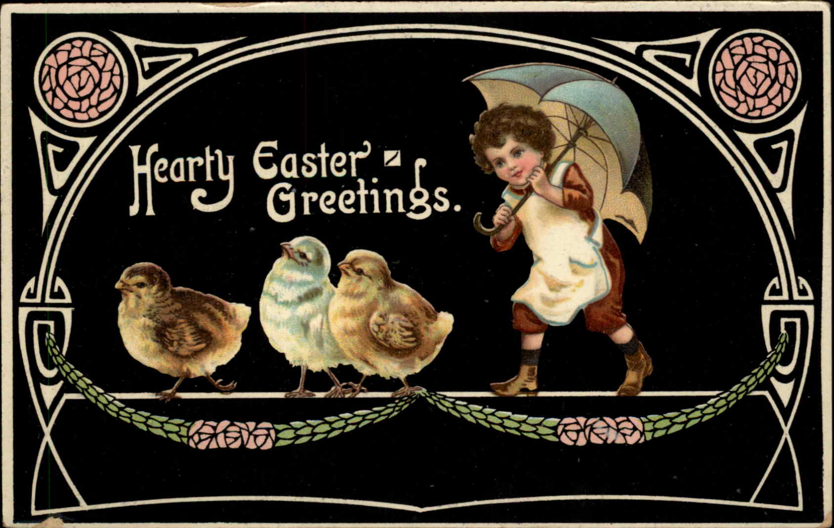 Easter Children Umbrellas & Parasols Chick Postcard