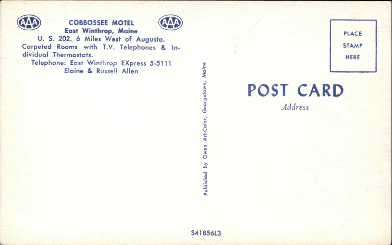 East Winthrop Maine ME Motel Swimming Pool Interior Telephone Postcard - Image 2