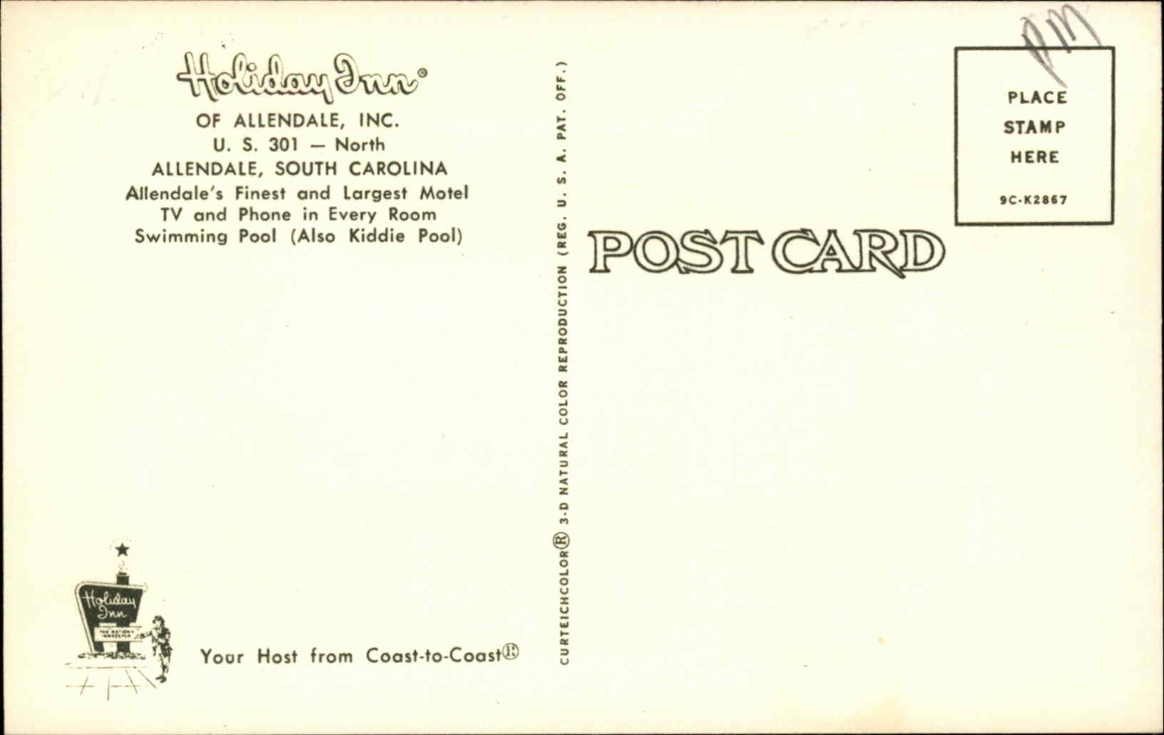 Allendale South Carolina SC Hotel Holiday Inn Swimming Pool Postcard - Image 2