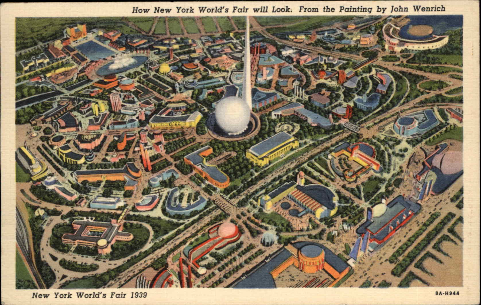 New York City New York NY New York World's Fair 1939 Bird's Eye View Linen Postcard