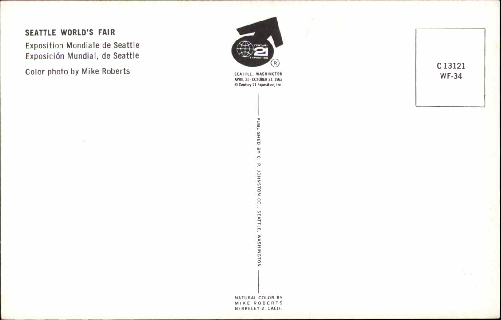 Seattle Washington WA Seattle World's Fair 1962 Bird's Eye View Postcard - Image 2