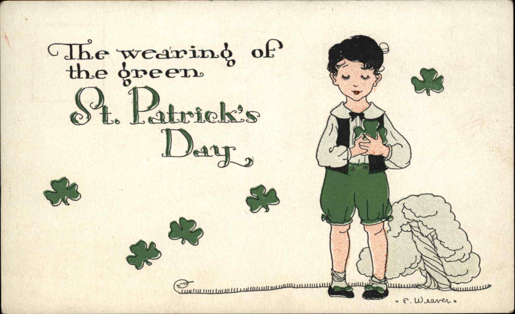 St. Patrick's Day Children Boy Clover Postcard