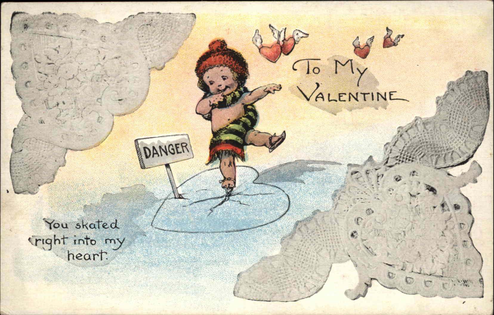 Valentine's Day Cupid Ice Skating Postcard
