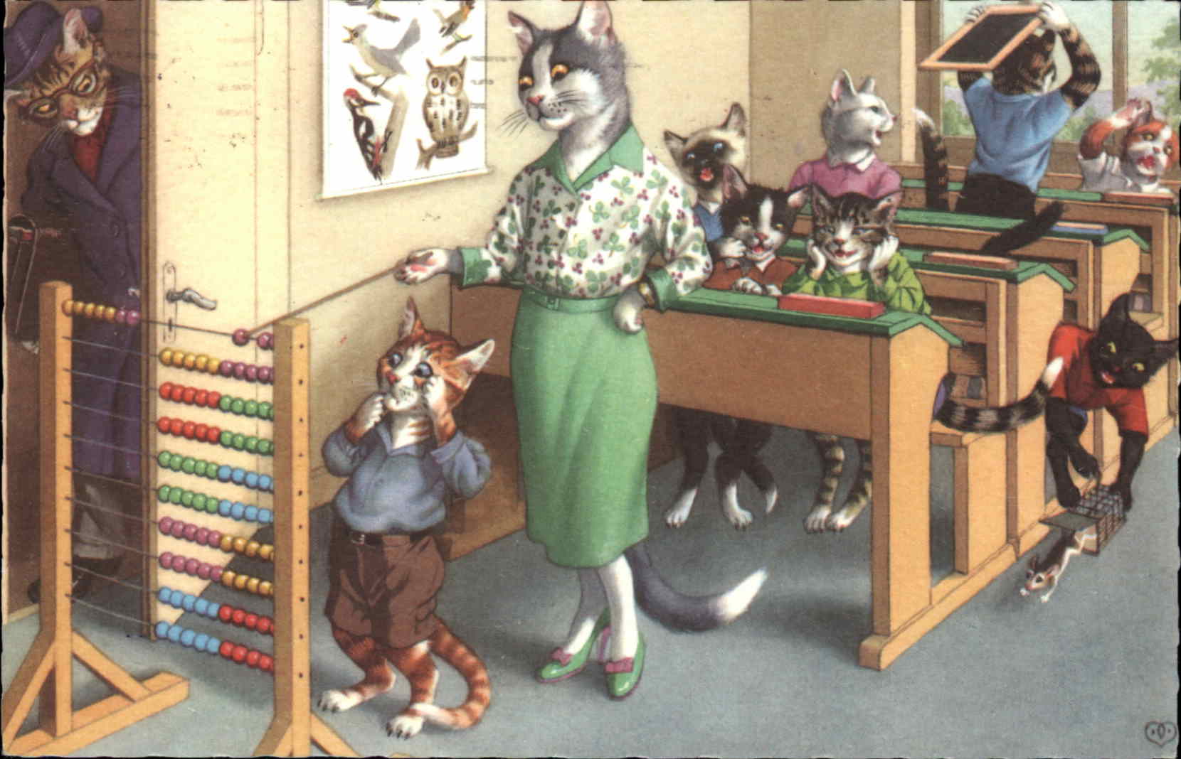 Dressed Animals Cats Classroom Postcard