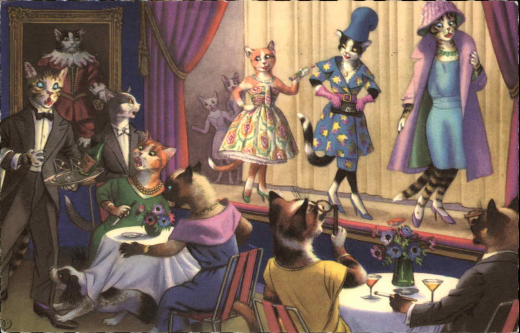 Dressed Animals Cats Fashion Show Postcard