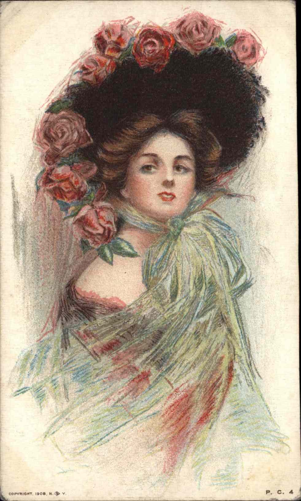 Women Portrait Rose Hat Postcard