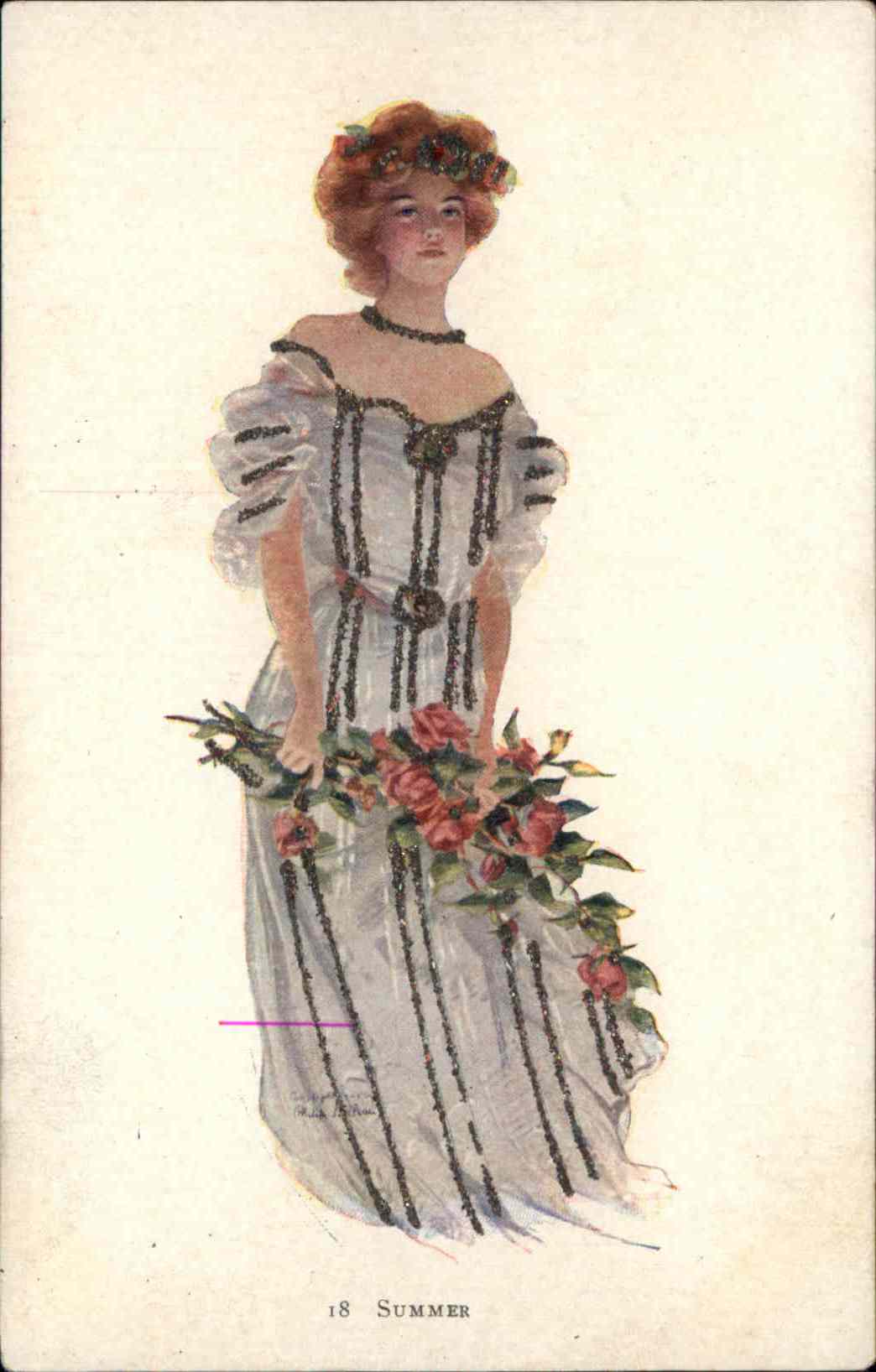 Women Rose Glitter Summer Postcard