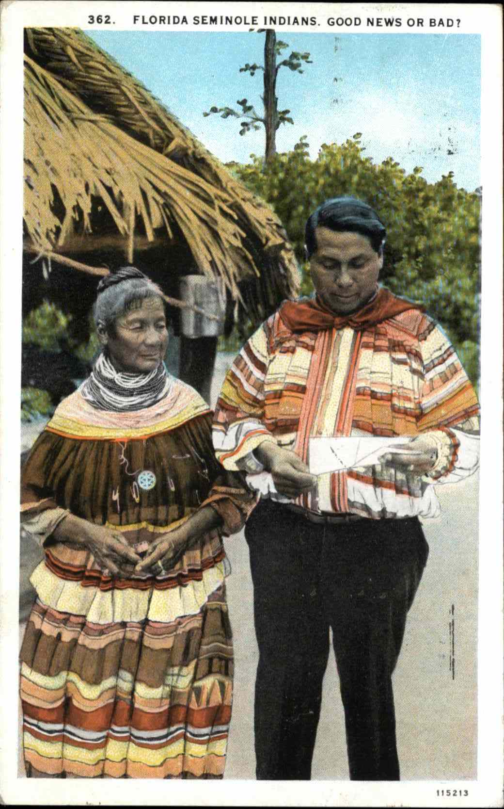 Florida FL Native Americana/Native Indians Reading Letter Seminole Indians Postcard