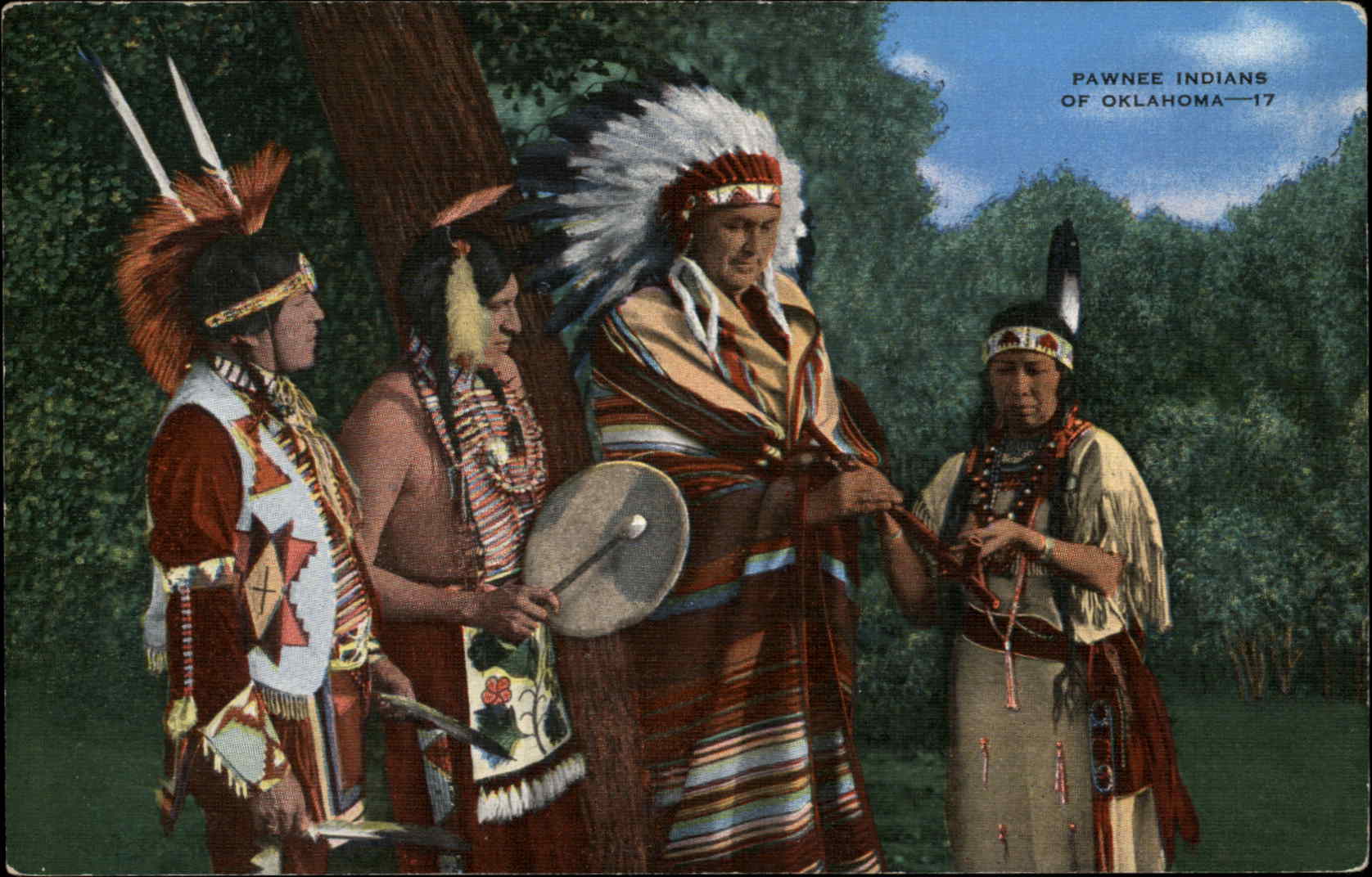 Oklahoma OK Native Americana/Native Indians Headdress Musical Instruments Pawnee Indians Postcard